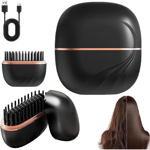 Mini Hair Straightener with 3-Temp Settings & Anti-Scald Shell, Fast Heating 30s Portable Hot Comb for Travel, Frizz Control for All Hair Types(Black)