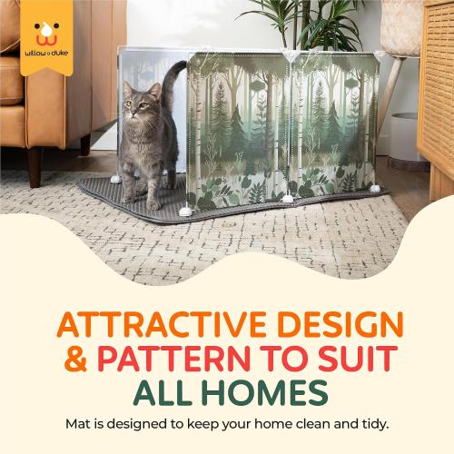 Size XL Willow & Duke Extra Large Cat Litter Box Enclosure Shield with Forest Design & Litter Mat - High-Sided Litter Box Splash Guard, Pee Shield, Easy to Clean Scatter Guard for Mess-Free Home