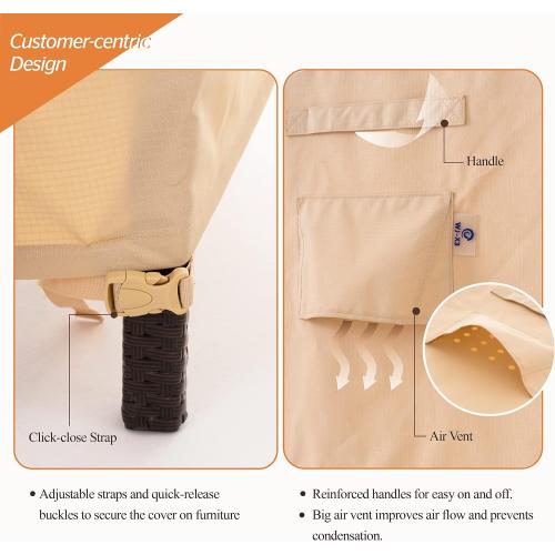 WJ-X3 Round Patio Furniture Cover, 62 D x 31 H, Beige & Coffee