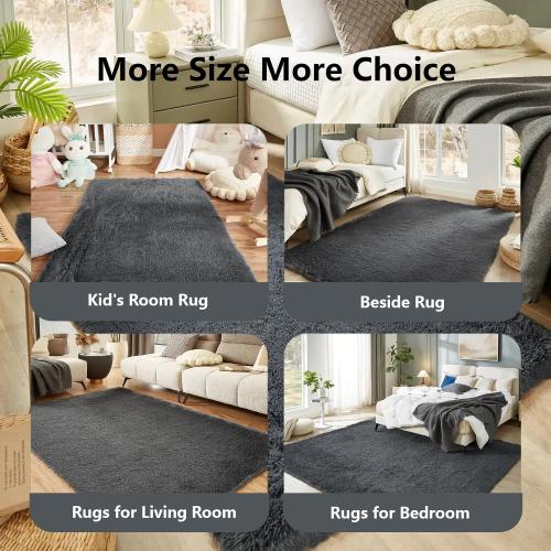 Floralux Area Rugs 9x12 Living Room, Dark Grey, Large Shag Rug Bedroom Rug, Ultra Soft Shaggy Fluffy Carpet for Playroom, Plush Modern Carpets for Kids Room, Dorm Home Decor Aesthetic