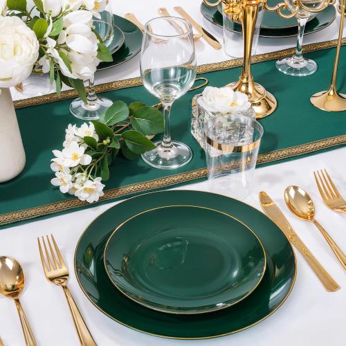 Green and Gold Plastic Plates 10.25″ Disposable Dinner Plate