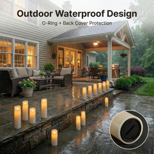 Enido Set of 24 Outdoor LED Candles, Battery Operated Flickering Waterproof Candles with 4 Remote (D2.2'' x H4''5''6'') for Halloween,Wedding,Christmas Decor(White)