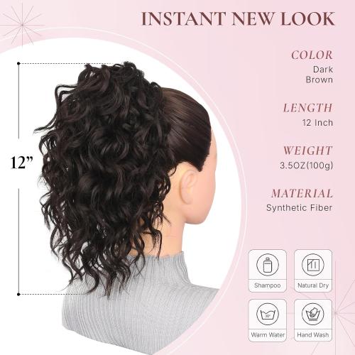 12 Inch Ponytail Extension, Curly Pony Tails Hair Extensions, Claw Clip