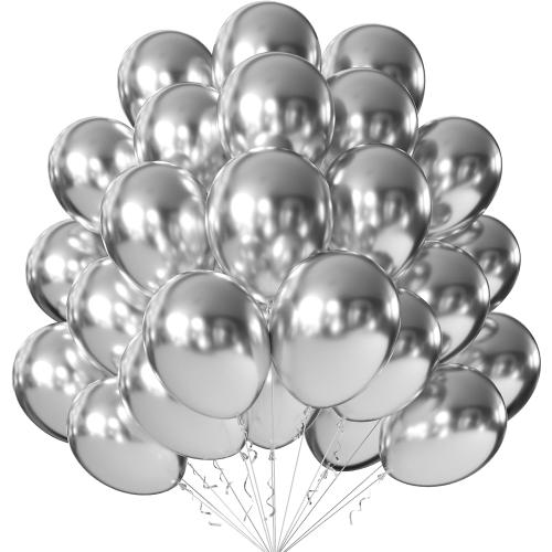 KALOR 10 Inch Metallic Silver Balloons, 100 Pcs Latex Helium Metallic Balloons for Kid's Birthday Party Baby Shower Wedding Graduation Graduation Party Decorations