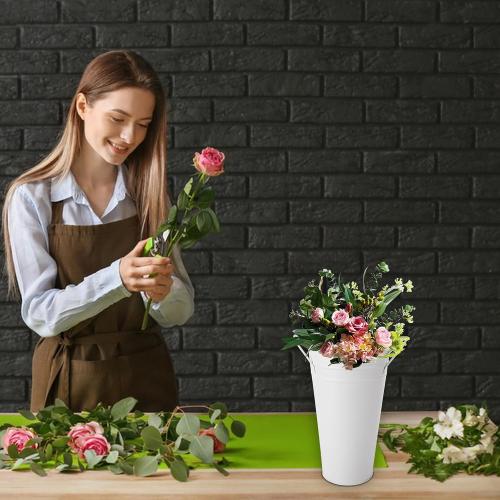 MIVIDE 6 Pack White Flower Buckets, 9.8 Inch Galvanized Metal Vases for Flowers, Flower Bucket with Handles, Farmhouse Vases for Wedding, Balcony Garden, Home Decor