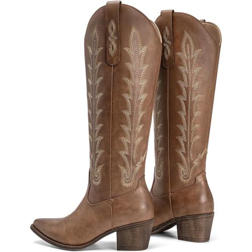 Size 7.5 Athlefit Cowboy Boots for Women Knee High Cowgirl Western Block Tall Boots