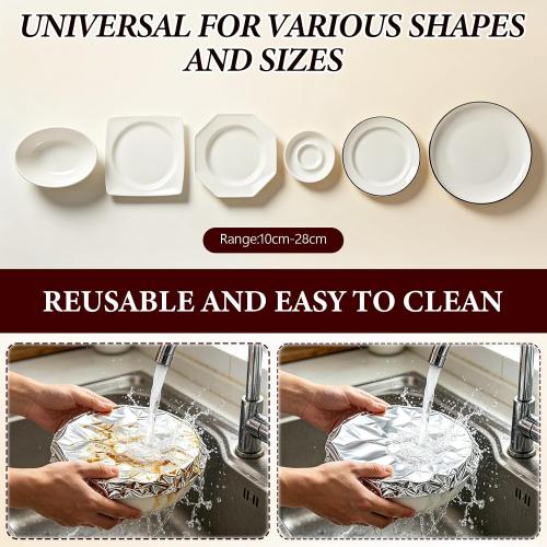 50 Reusable Aluminum Foil Food Covers, Home Dining Table & Food Container Aluminum Foil Heat-Retaining Cover, Universal Reusable Thermal Cover For Foods, Elastic Edges For Bowls & Plates（2box)