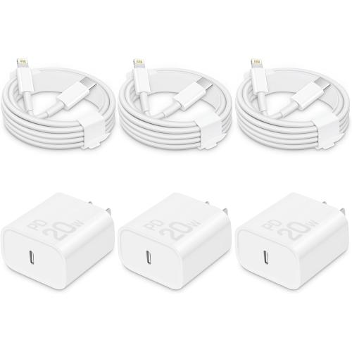 CXX Fast Charger for iPhone [3-Pack, MFi Certified], 20W USB-C PD Block with 6Ft Charging Cable Compatible with iPhone 14/13/12/11/Pro Max & iPad
