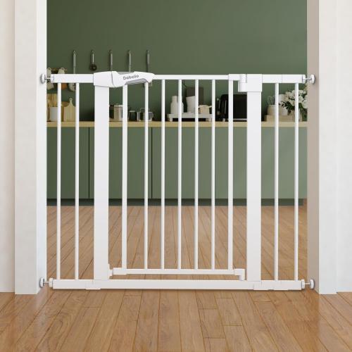BABELIO Safety Gate Door Fits for Stairs, Narrow and Wide Doorways with Auto Close, Easy Install, No Drilling, Pressure Mounted for Baby, Child, Pets, Dog/Puppy, 26''-40'', White