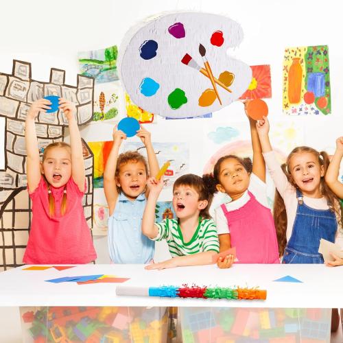 Lewtemi 15.7'' Art Palette Piñata Small Paint Art Piñata with Stick Confetti Blindfold for Boys Girls Birthday Party Painting Favors Classroom Prizes Stocking Stuffers Paint Party Supplies (Drawing)