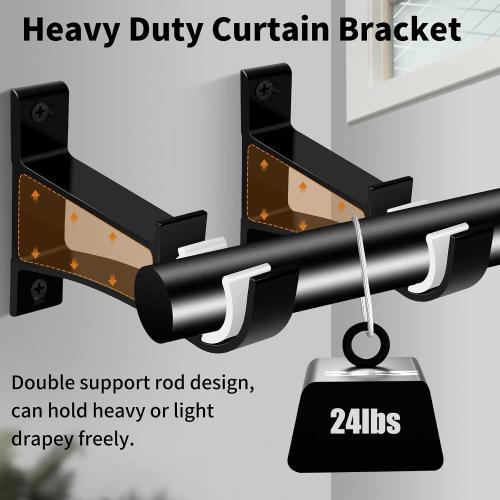 KOLAKO 8 Pack Curtain Rod Bracket, 1 Inch Heavy Duty Holder Black Drapery Single Hooks for Wall