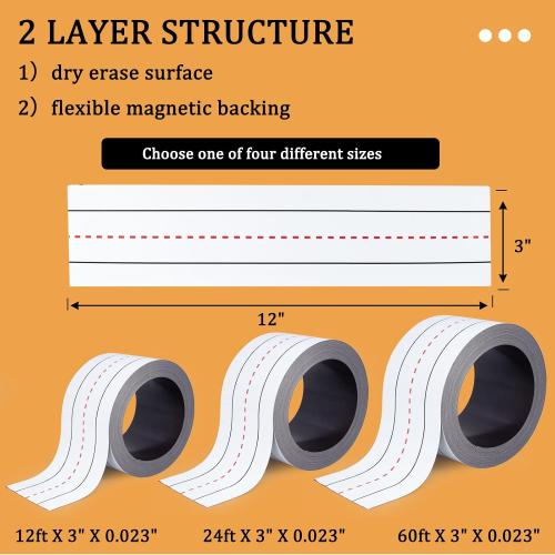 Magnetic Sentence Strips for Whiteboard,3x12ft Roll