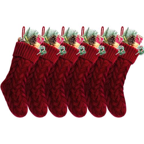 Pack 6,18 Unique Burgundy Knit Christmas Stockings Style3