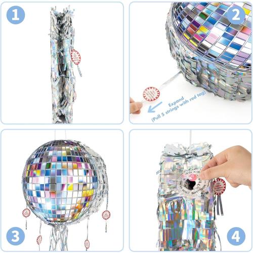 WERNNSAI Pull String Disco Ball Piñata, Disco Party Decorations