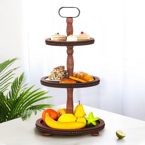 Urban Deco Wooden Tiered Tray 3-Tier Decorative Tray Stand Serving Tray