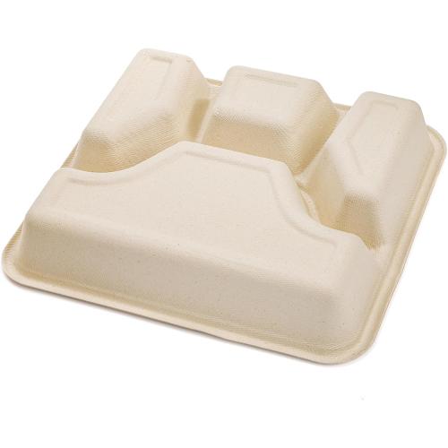 TOPZEA 50 Pack 4 Compartment Disposable Paper Plates, 9.4x 8.6 Compostable Deep Divided Plates Heavy Duty Bagasse School Lunch Tray, Sugarcane Sectional Plate Food Containers for Dinner Buffet Party