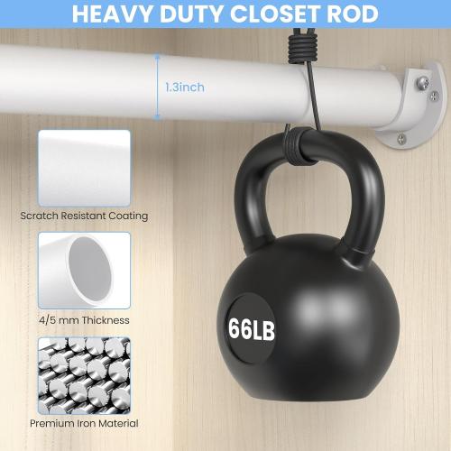 Closet Rod, 17-84in Stepless Adjuatable closet rods for Hanging Clothes