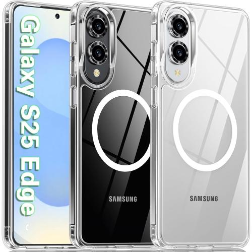 Oterkin Magnetic for Samsung Galaxy S25 Edge Case Clear, S25 Edge Phone Case Compatible with MagSafe, Anti-Yellowing Shockproof Slim Case with Built-in 4 Airbags Military Grade Protection (Clear)