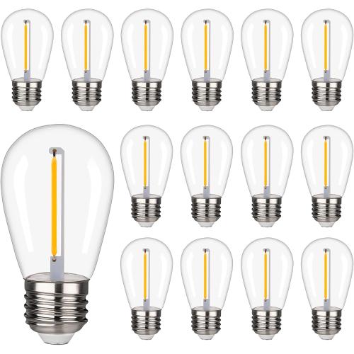 Shatterproof&Waterproof S14 String Light Bulbs,S14 Led Bulbs, Patio Lights Outdoor Waterproof Replacement Bulbs,CRI90,Warm White,120V,2200K,70LM,E26 Base(15PACK)
