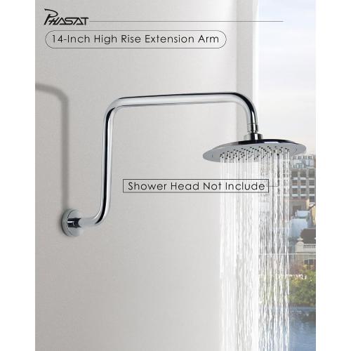 PHASAT S Shaped Shower Arm with Flange,High Rise Shower Head Extension Arm Chrome,PU9D02