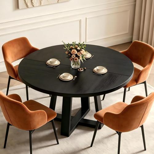 Garvee 47 inch Round Dining Table for 4-6 People, Black Kitchen Table