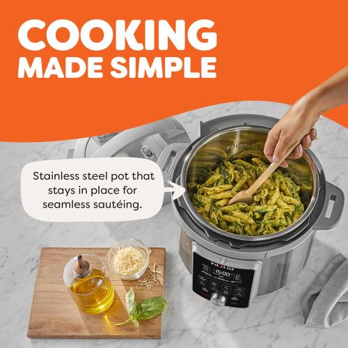 Instant Pot, 6-Quart Whisper Quiet 9-in-1 Electric Pressure Cooker, Slow Rice Steamer, Sauté, Yogurt Maker, Warmer & Sterilizer, Free App with 800  Recipes, Stainless Steel