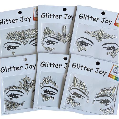 Festival Face Jewels Tattoo - Face Gems Stickers, Temporary Body Gem Sticker Tattoos for Festival, 6-Pack, Clear
