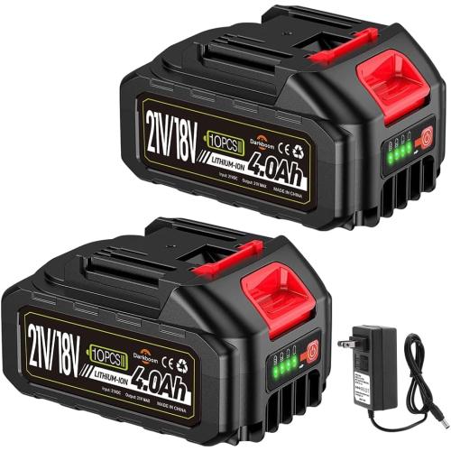 2 pcs Batteries Replacement for Makita, 4.0Ah 4000mAh battery for 18V 20V 21V power tools with a Battery Charger, Battery Compatible with Makita 18V tools,Leaf Blower,weed wacker,Chainsaw,Power washer