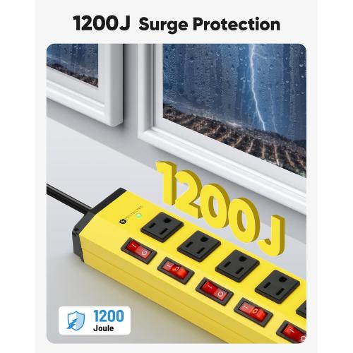 KeBen Heavy Duty Surge Protector,6 Outlets Individual Switches,25FT/15A