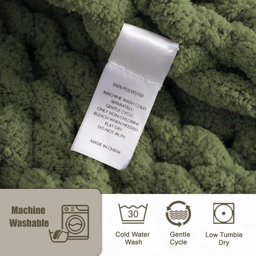 Size Large Color Green Chunky Knit Throw Blanket , 100% Handmade with Soft Chenille Yarn, 4.4lbs Thick Cable Knitted Blankets, Large Rope Knot Crochet Throws for Couch Sofa Bed Home Decor, Olive Green