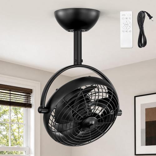 LEDIARY 10 Small Wall Mount Fan with Remote Plug in Cord, Black