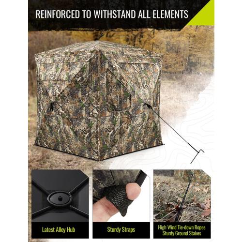 TIDEWE Hunting Blind 360°See Through with Large Open Door, Pop Up Ground Blind with Removable Curtain & Carrying Bag, Portable Resilient Tent(Forest Fade Camo)