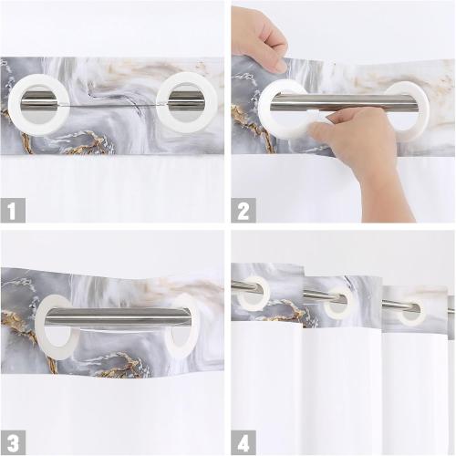 MitoVilla No Hooks Needed Marble Shower Curtain Set with Snap-in Liner, Modern