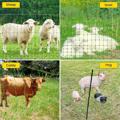 Electric Fence Netting, 164'L x 49.6 H Movable Livestock Nets for Sheep, Hogs, Cattle, PE Net Fencing Kit with 14 Posts Double Spiked, Electric Fencing for Backyards, Homesteaders, Farms Ranches