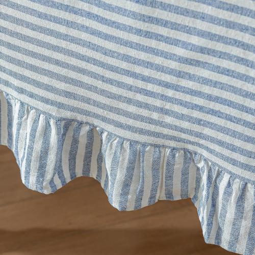 Striped Cotton Blend Tablecloth Ruffled Table Cloth Blue, 52×70