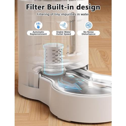 JUNSPOW Cat Water Dispenser with Filter and Stainless Steel Bowl (4L White)