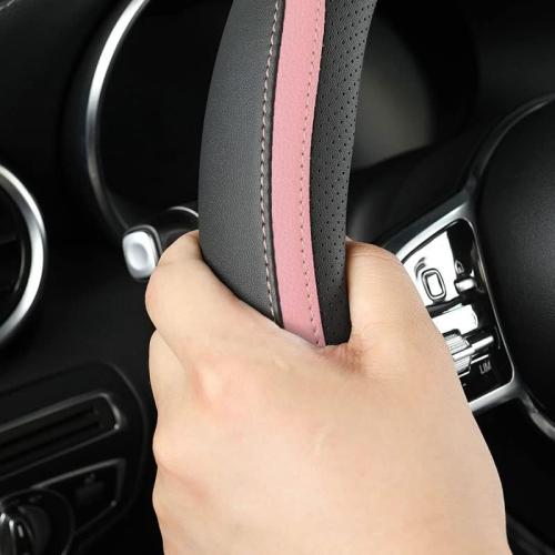 Szttswamp Car Steering Wheel Cover, Microfiber Leather Pink 14.5-15 Inch