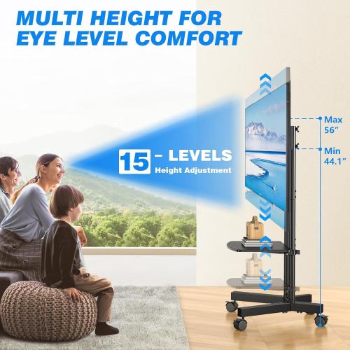 Rfiver Rolling TV Stand with Laptop Shelf, Mobile TV Stand with Upgraded Wheels for 32-75 Inch TVs, Height Adjustable Mobile TV Cart up to 88lbs, Portable TV Mount Stand for Outdoor, Home, Office