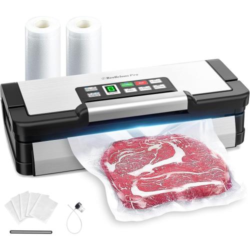 95kPa Vacuum Sealer Machine with AquaLock Technology, Dual-Pump Automatic Food Sealer for Dry & Moist Foods, Double Heat Seal, Built-in Cutter, Bag Storage & Accessory Hose,2 Bag Rolls,Stainless Steel