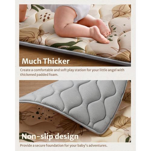 Blissful Diary Baby Play Mats for Floor, 71x59 Inch Extra Thicker & Large Soft Cushioning Foam Playmats for Babies and Toddlers, Foldable Washable Baby Crawling Mat for Playpen, Earth Tones Design