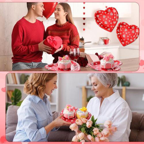 Domensi 50 Pcs Mother's Day Paper Plates Red Love Heart Disposable Paper Plates 7 inch Love Party Tableware for Summer Valentine Best Mom Anniversary Birthday Wedding Bridal Table Picnic Supplies