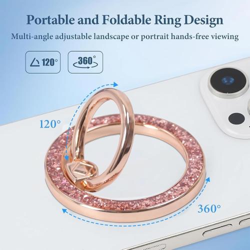 Magnetic Phone Ring for MagSafe Grip [Super Magnet] Gold Twinkle Design Ring Holder Stand, magsafe pop Socket (Rose Gold)