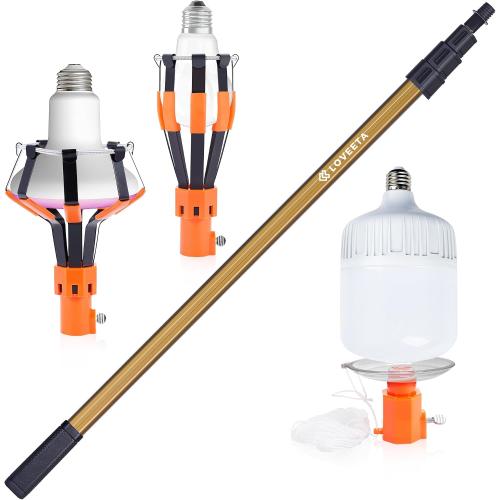 LOVEETA® Gen2 12Ft [18Ft Reach] Lightweight Extendable Light Bulb Changer Pole for High Ceilings – Telescopic Light Bulb Pole Changer with Bulb Gripper - Champagne Gold