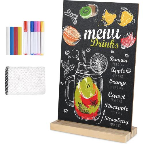 1 Pack Chalkboard 5.1x7.9 inch Small Chalkboard Sign with Wood Base Double-Sided Message Boards Menu Chalk Board Stand for Kitchen Wedding Bar Restaurant