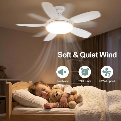 32 Socket Fan Light, 3000 Lumens Small Ceiling Fans with Lights and Remote, E26/E27 Light Bulb Fan with Reversible Motor, Dimmable 3000K-6500K Light Socket Fan for Bedroom Kitchen Garage