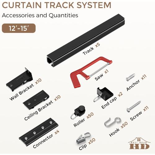 Ceiling Curtain Track Black 12-15 ft Heavy Duty Ceiling/Wall Mount Rail