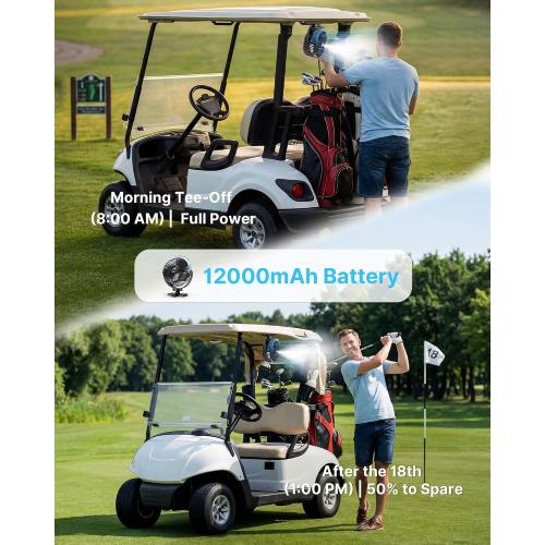 BOYISEN Magnetic Golf Cart Fan with Mister, 12000mAh Battery Portable Fan