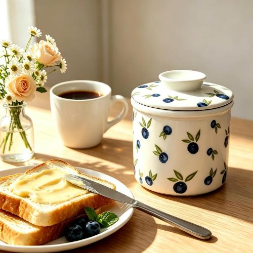 French Butter Crock for Counter With Water Line French Butter Dish for Counter (BlueBerry)