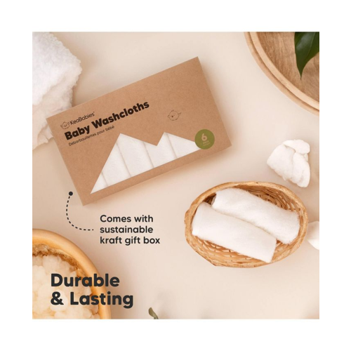 KeaBabies 6pk Deluxe Baby Washcloths, Organic and Soft Baby Wash Cloth, Baby Bath Towel, Face Cloths - White - No Size