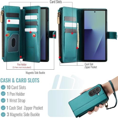 Vinich for Samsung Galaxy Z Fold 7 Wallet Case with Card Holder, Bluegreen